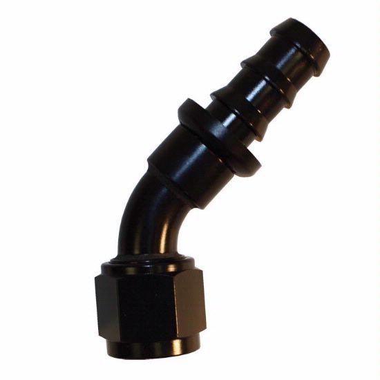 [PRF1522BLK] Performance Fittings Push-On Hose Fitting, 45 Degree, -6 AN, Black - PRF1522BLK