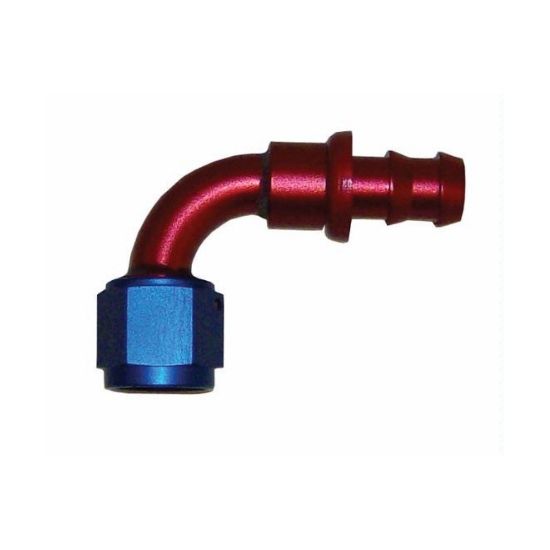 [PRF1533] Performance Fittings Push-On Hose Fitting, 90 Degree, -8 AN, Blue - PRF1533