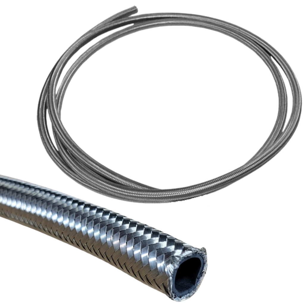 [PRFBA0810] Performance Fittings Braided Stainless Steel Racing Hose, -8 AN, Stainless, 10 FT - PRFBA0810